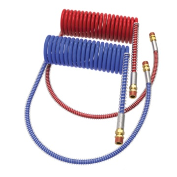 Coiled red and blue air brake lines